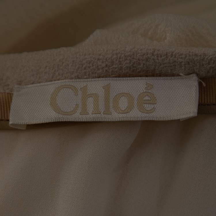 Pre Owned Chloe Cream Crinkle Silk Lace Trim Detailed Blouse and Skirt S