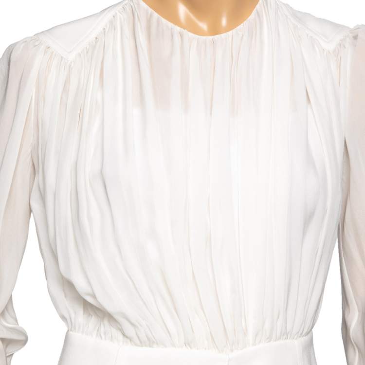 Pre Owned Chloe Dusky White Silk Ruched Long Sleeve Blouse S