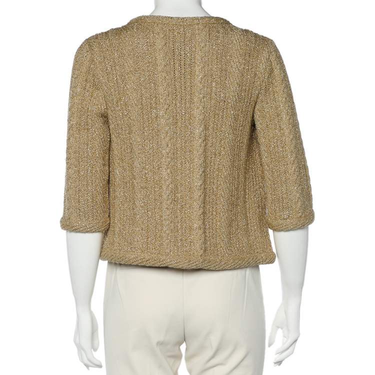 Pre Owned Chloe Gold Lurex Knit Open Front Shrug S