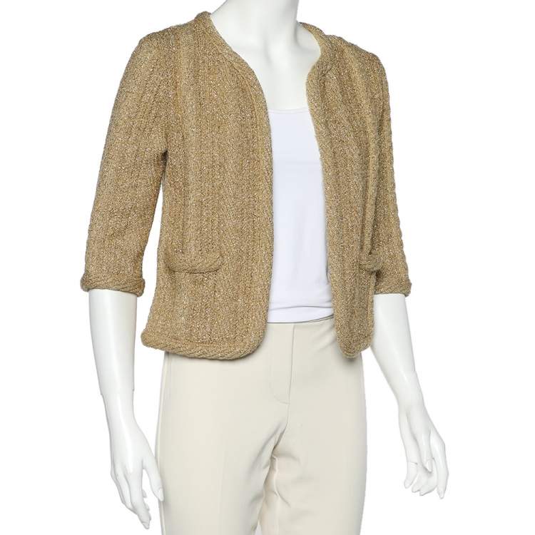 Pre Owned Chloe Gold Lurex Knit Open Front Shrug S
