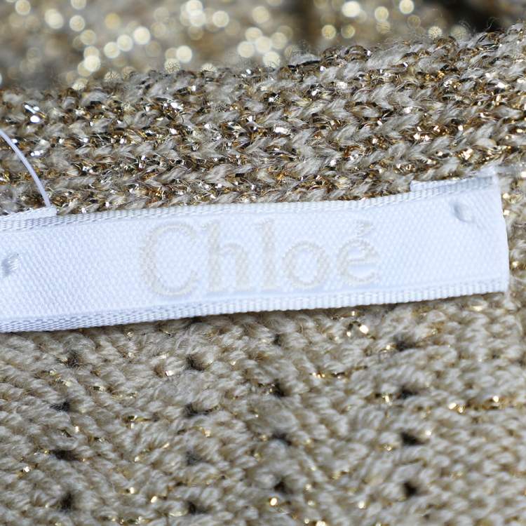Pre Owned Chloe Gold Lurex Knit Open Front Shrug S