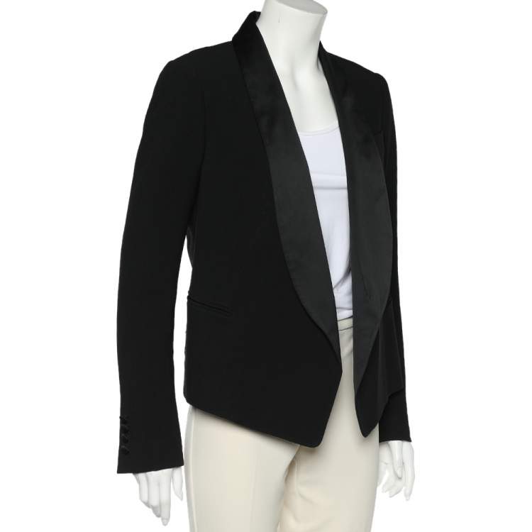 Pre Owned Chloe Black Crepe Satin Lapel Detail Open Front Blazer L
