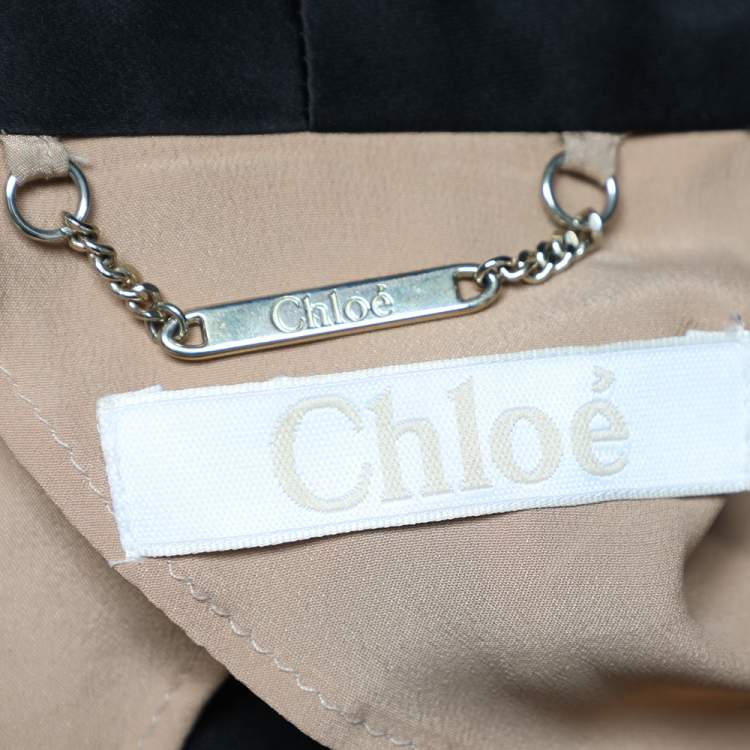 Pre Owned Chloe Black Crepe Satin Lapel Detail Open Front Blazer L
