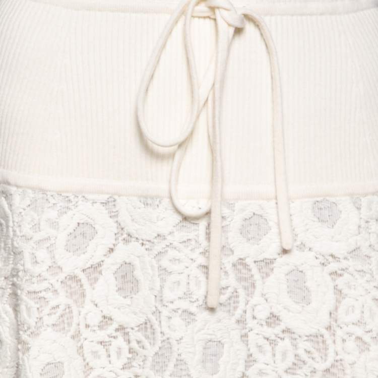 مملوكة مسبقًا Chloe White Lace & Knit Midi Skirt M