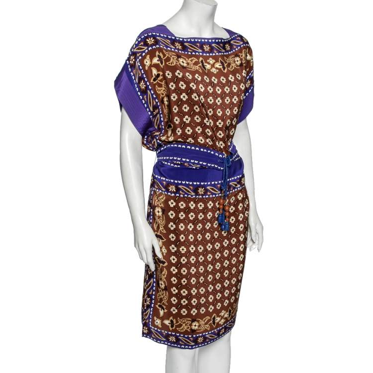 Pre Owned Chloe Multicolor Printed Silk Belted Shift Dress S