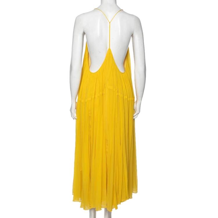 Pre Owned Chloe Yellow Silk Chiffon Sleeveless Maxi Dress S