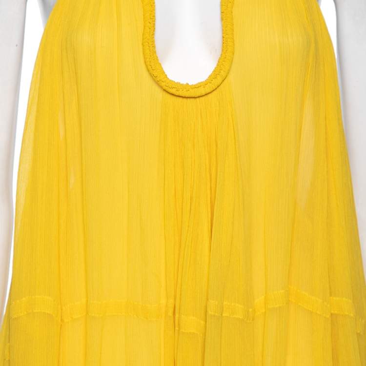 Pre Owned Chloe Yellow Silk Chiffon Sleeveless Maxi Dress S
