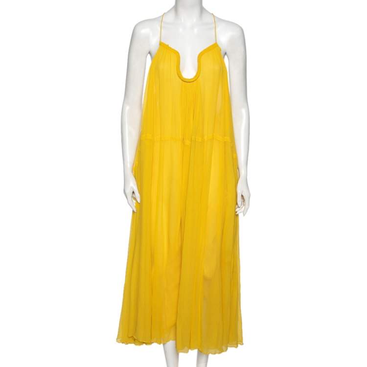 Pre Owned Chloe Yellow Silk Chiffon Sleeveless Maxi Dress S