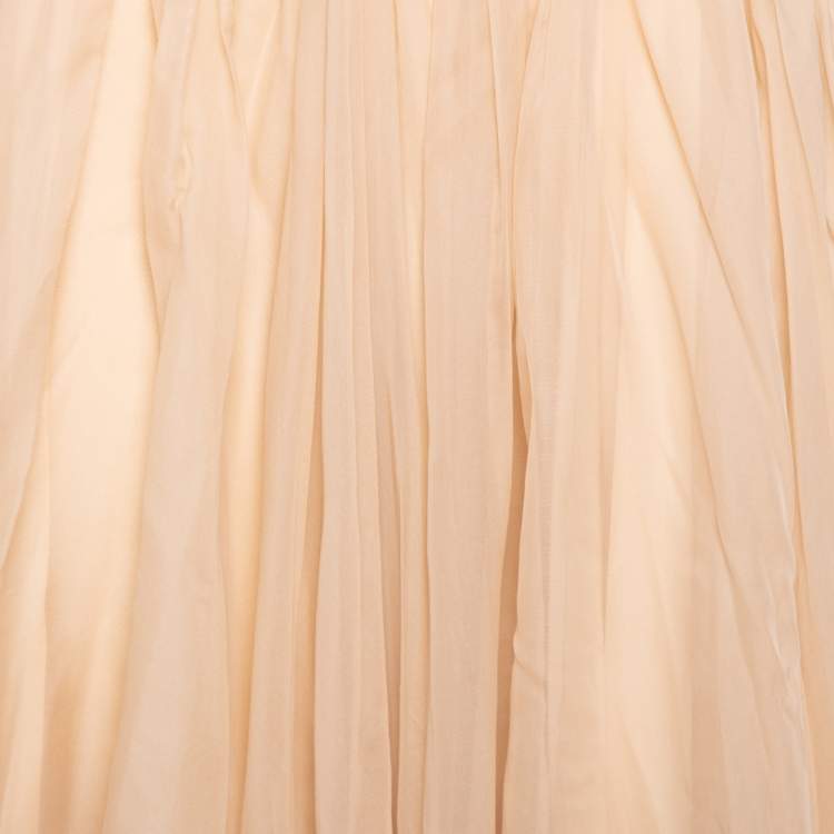Pre Owned Chloe Peach Silk Tulle Midi Skirt M 