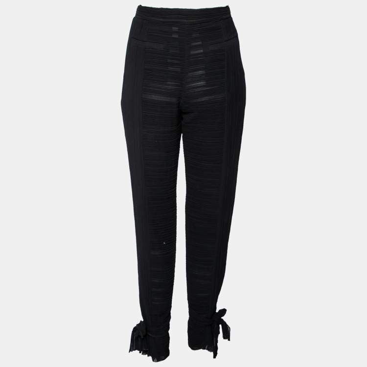 Pre Owned Chloe Black Chiffon Plisse Hem Tie Detail Pants M