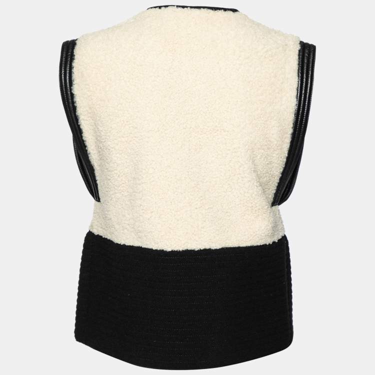 Pre Owned Chloe Cream Wool & Leather Trimmed Sleeveless Jacket M
