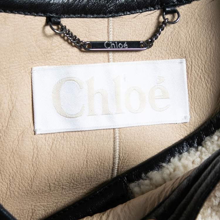 Pre Owned Chloe Cream Wool & Leather Trimmed Sleeveless Jacket M