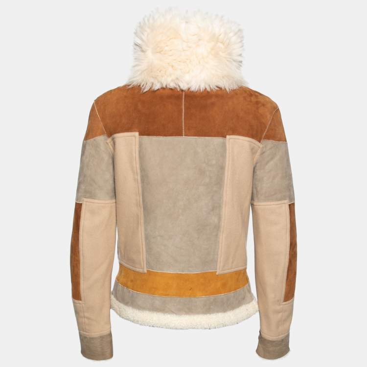 Pre Owned Chloe Off White Suede and Shearling Reversible Jacket S