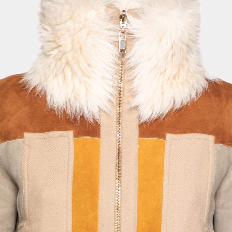 Pre Owned Chloe Off White Suede and Shearling Reversible Jacket S