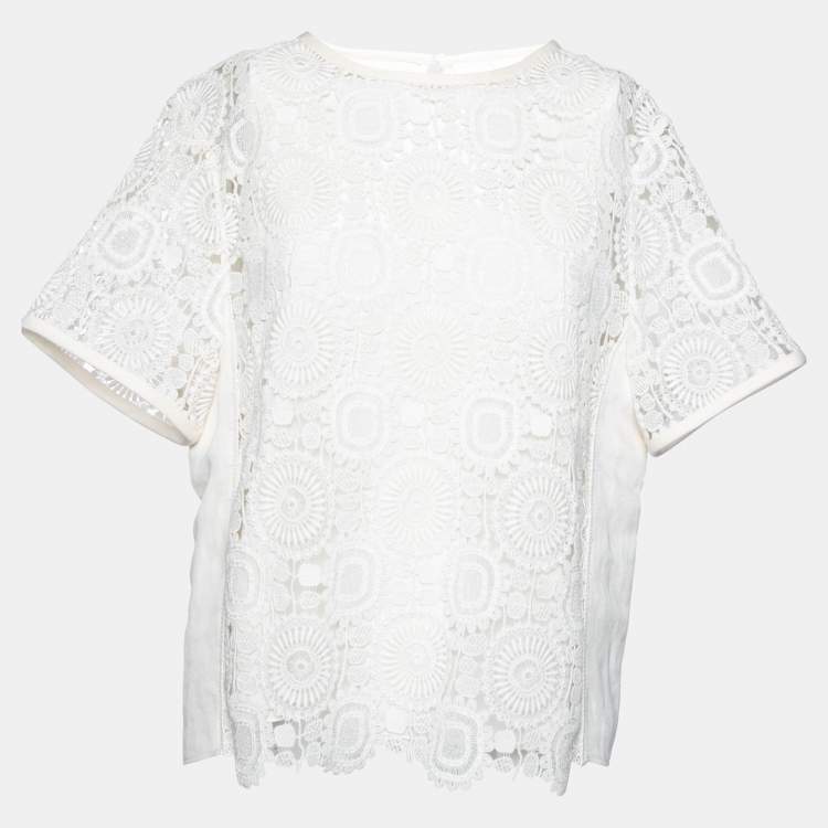 Pre Owned Chloe White Cotton Lace Crew Neck Top L