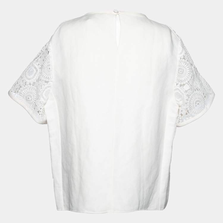 Pre Owned Chloe White Cotton Lace Crew Neck Top L
