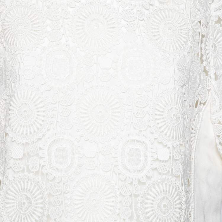 Pre Owned Chloe White Cotton Lace Crew Neck Top L