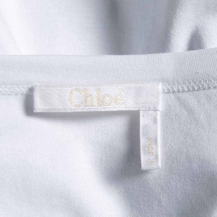 Pre Owned Chloe White Cotton Grace Print Crew Neck Top S