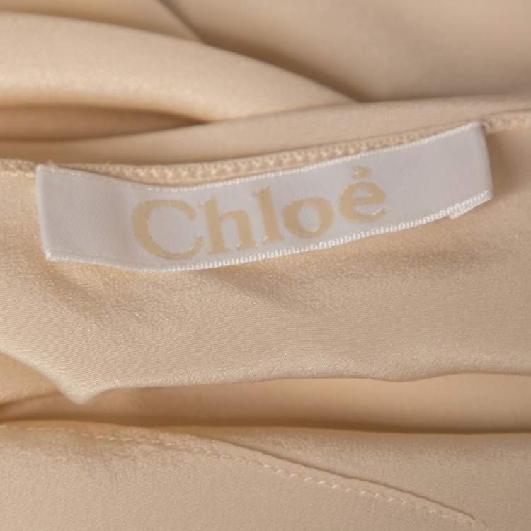 Pre Owned Chloe Rust Orange Printed Silk Chiffon Gathered Sleeve Detail Blouse L