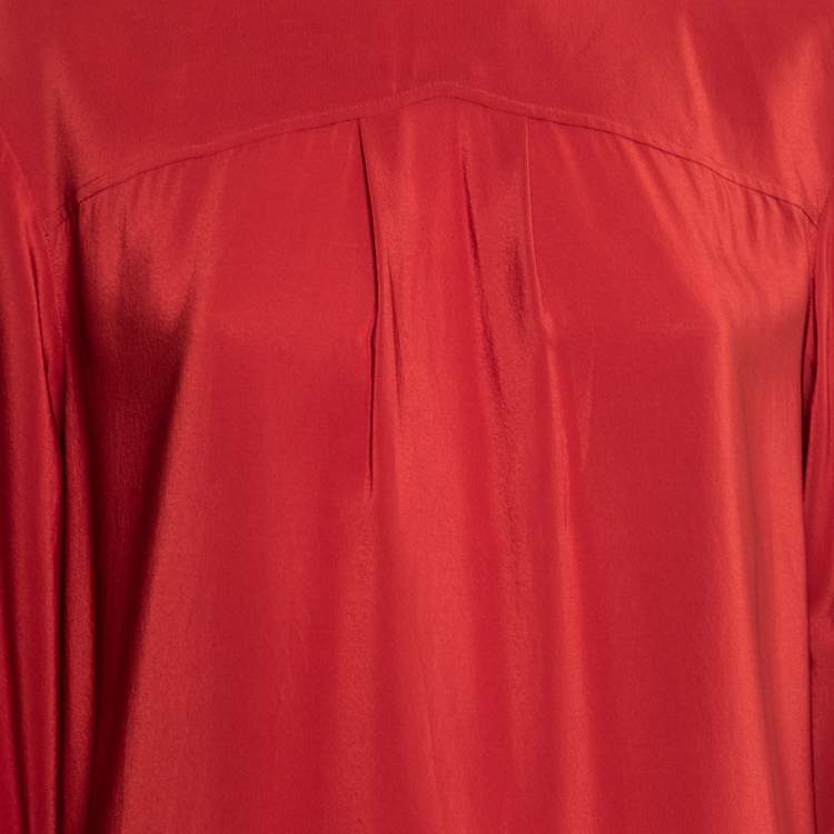 Pre Owned Chloe Brick Red Silk Pleated Button Front Shirt Dress M