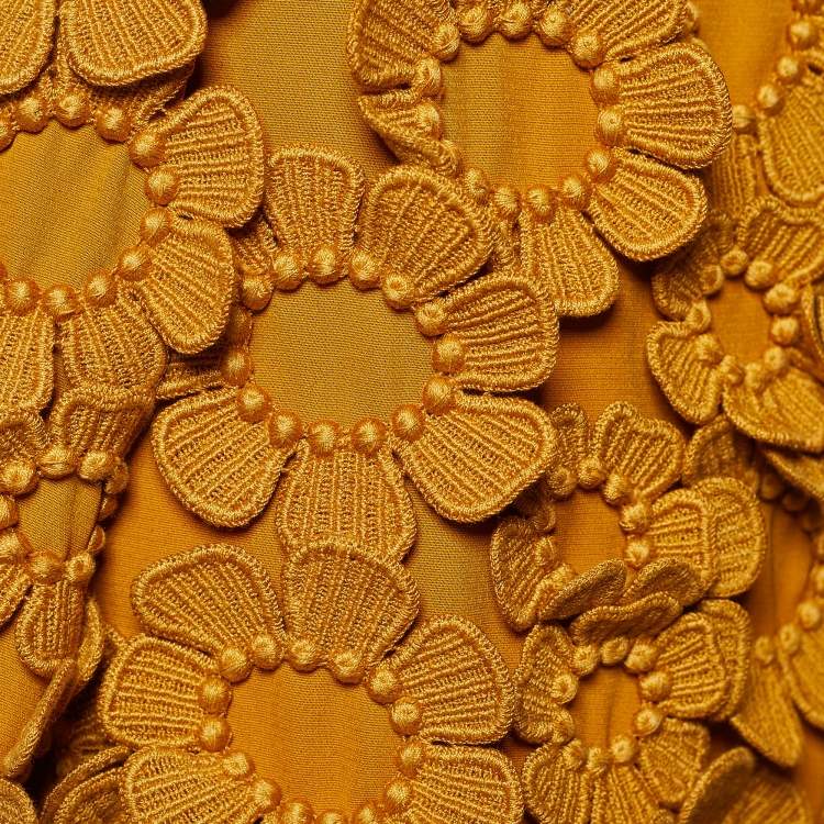 Pre Owned Chloé Orange Crepe Silk Floral Applique Trousers Waist: 31"
