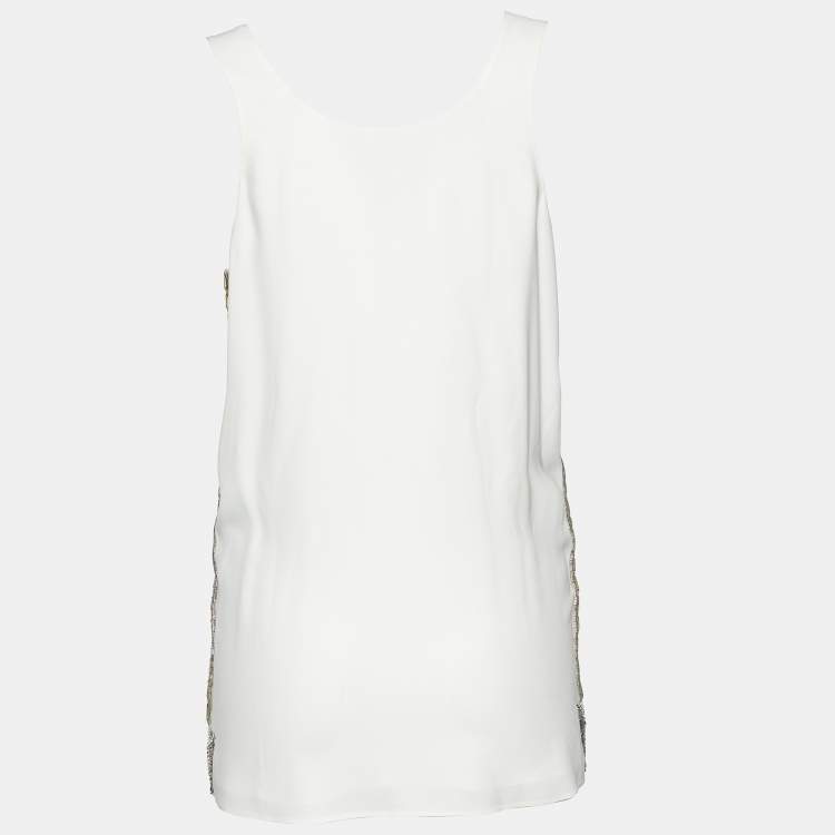 Pre Owned Chloe Off-White Crepe Embellished Sleeveless Blouse M
