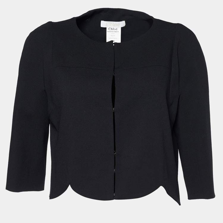 Pre Owned Chloe Black Crepe Wool Scalloped Crop Jacket S