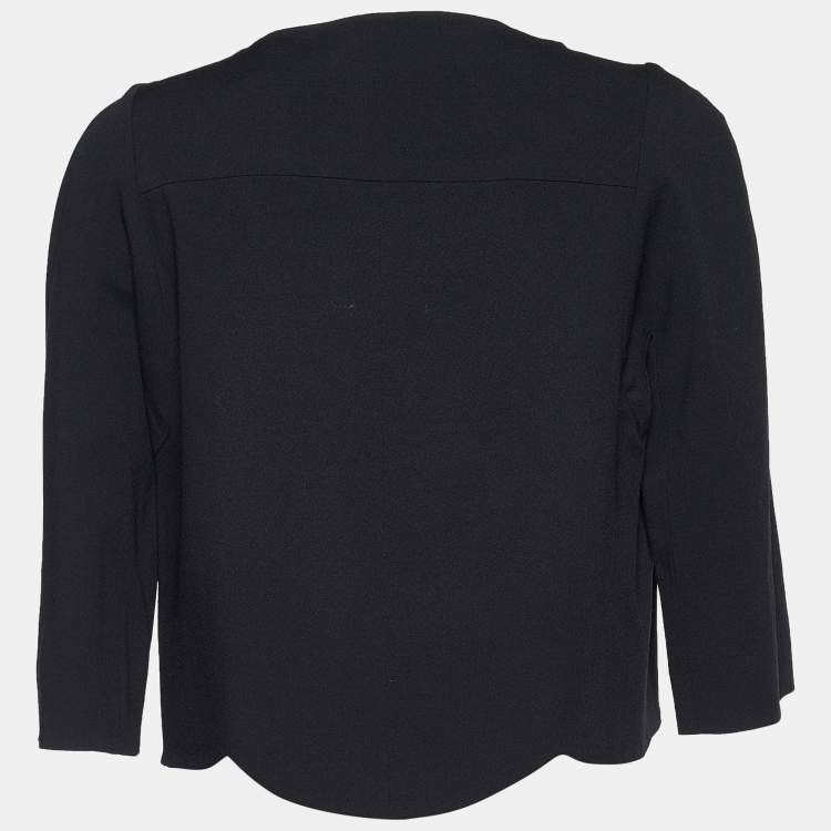 Pre Owned Chloe Black Crepe Wool Scalloped Crop Jacket S