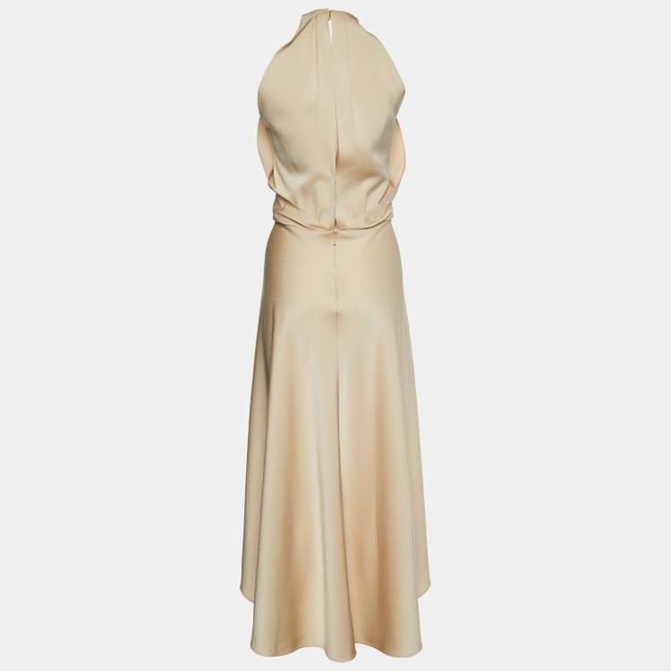 Pre Owned Chloe Macadamia Brown Crepe  V-neck Crepe Fluid Dress M