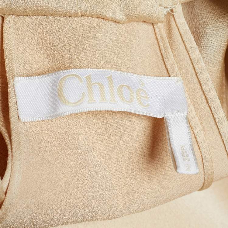 Pre Owned Chloe Macadamia Brown Crepe  V-neck Crepe Fluid Dress M
