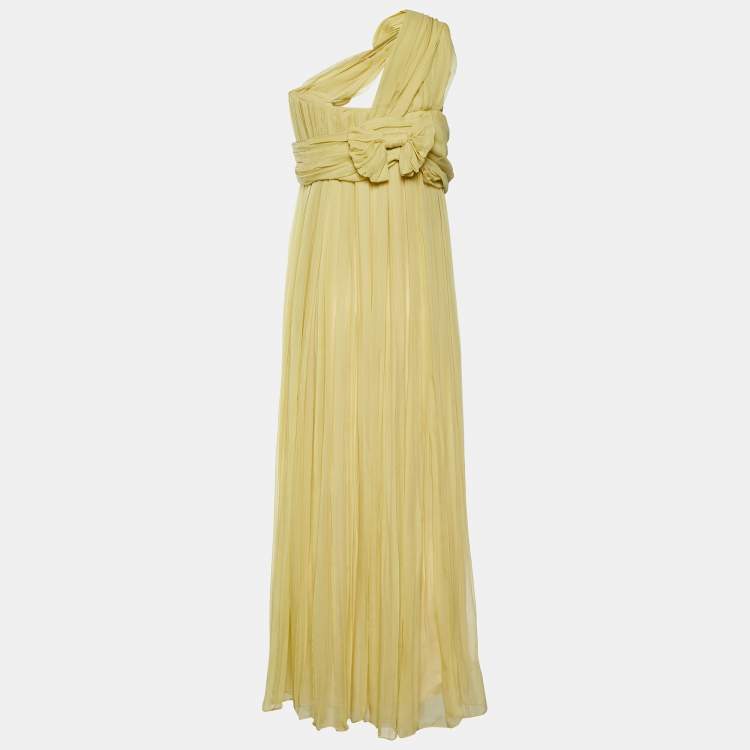 Pre Owned Chloe Yellow Georgette Pleated One Shoulder Dress L