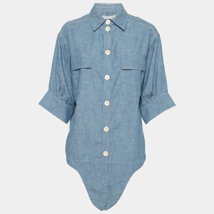 مملوكة مسبقًا Chloe Paloma Blue Chambray Tie-Front Shirt S