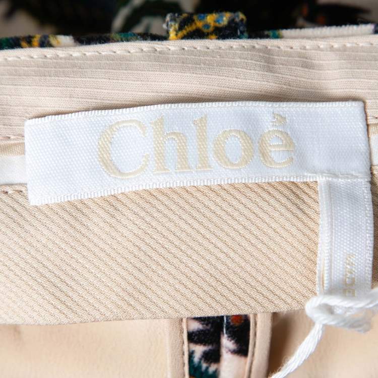 Pre Owned Chloe Beige Paisley Print Velvet Classic Straight Trousers M Waist 29" 