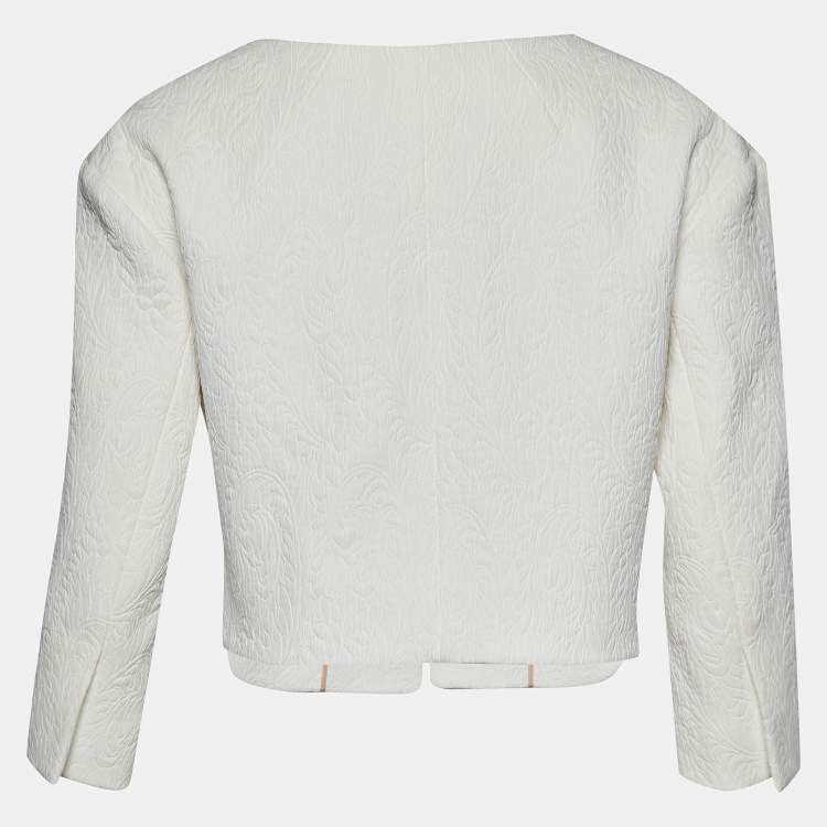 Pre Owned Chloe White Embossed Jacquard Open Front Cropped Jacket M