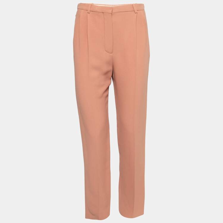 Pre Owned Chloe Light Brown Crepe Straight Leg Trousers M