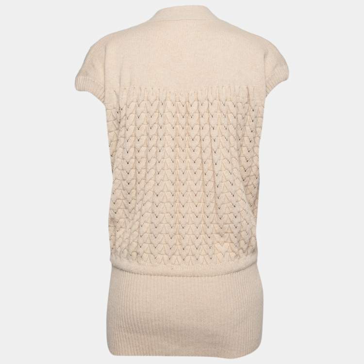 Pre Owned Chloe Beige Cable Knit V-Neck Cardigan Vest M