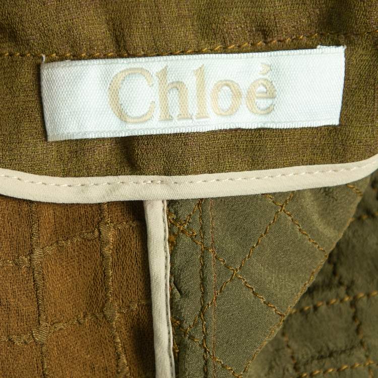 Pre Owned Chloe Olive Green Textured Silk & Linen Open Jacket L  