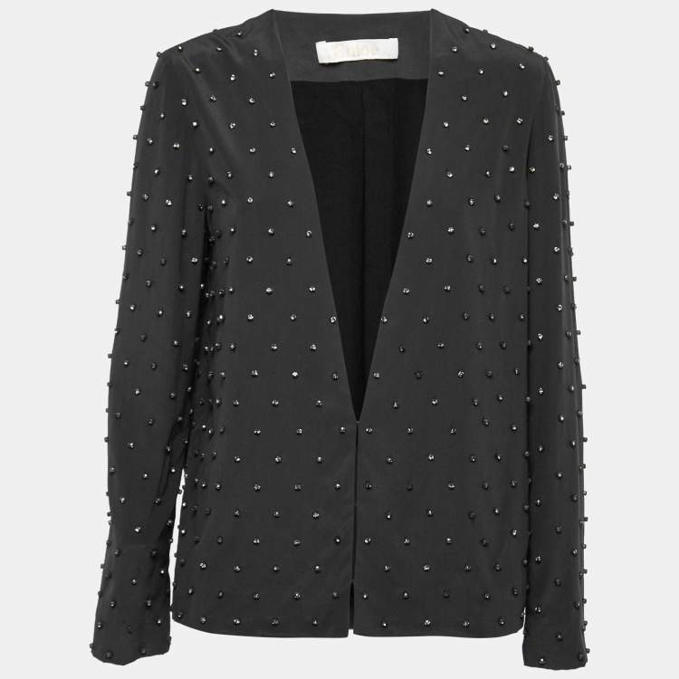 Pre Owned Chloe Grey Rhinestone-Embellished Silk Jacket M