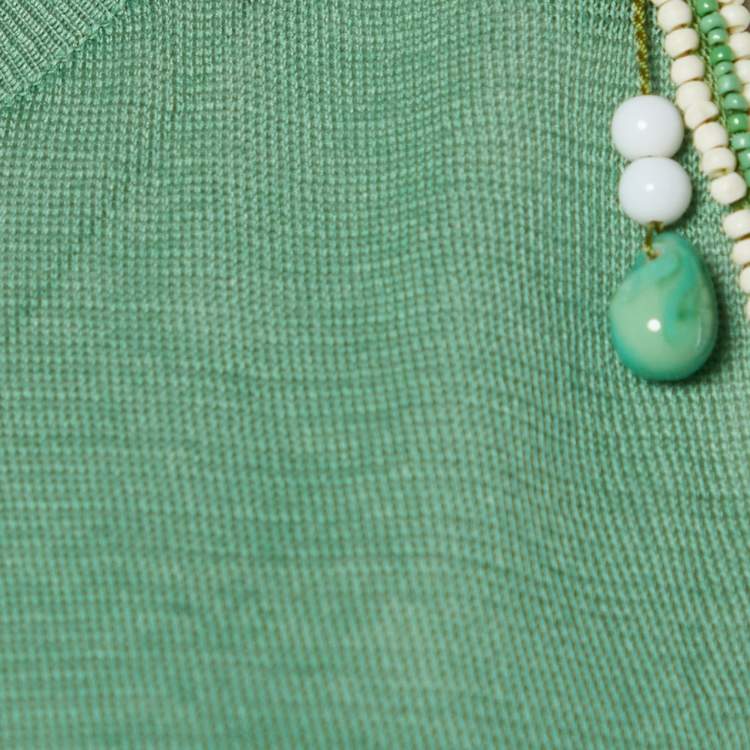 مملوكة مسبقًا Chloe Vintage Green Cotton Knit Bead Detail Coverup M