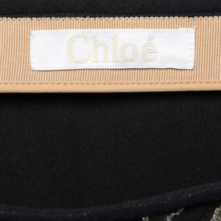Pre Owned Chloe Black Lurex Jacquard Cotton Pleated Skirt M