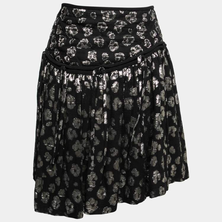 Pre Owned Chloe Black Lurex Jacquard Cotton Pleated Skirt M