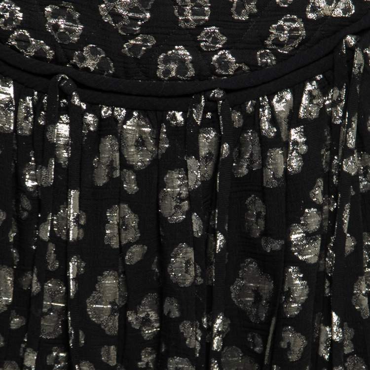 Pre Owned Chloe Black Lurex Jacquard Cotton Pleated Skirt M