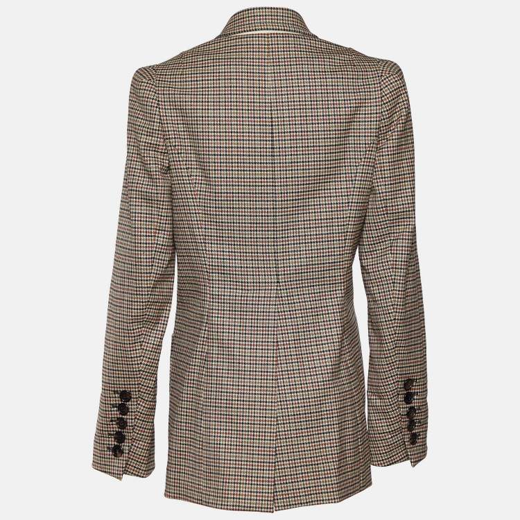 Pre Owned Chloe Beige Checkered Wool Double Breasted Blazer M