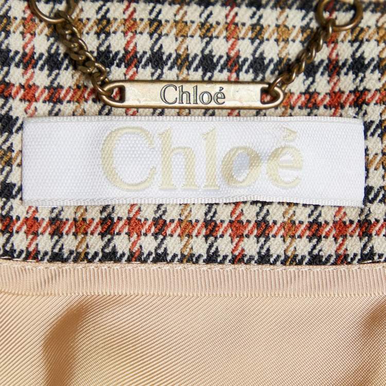 Pre Owned Chloe Beige Checkered Wool Double Breasted Blazer M
