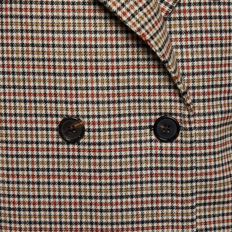 Pre Owned Chloe Beige Checkered Wool Double Breasted Blazer M
