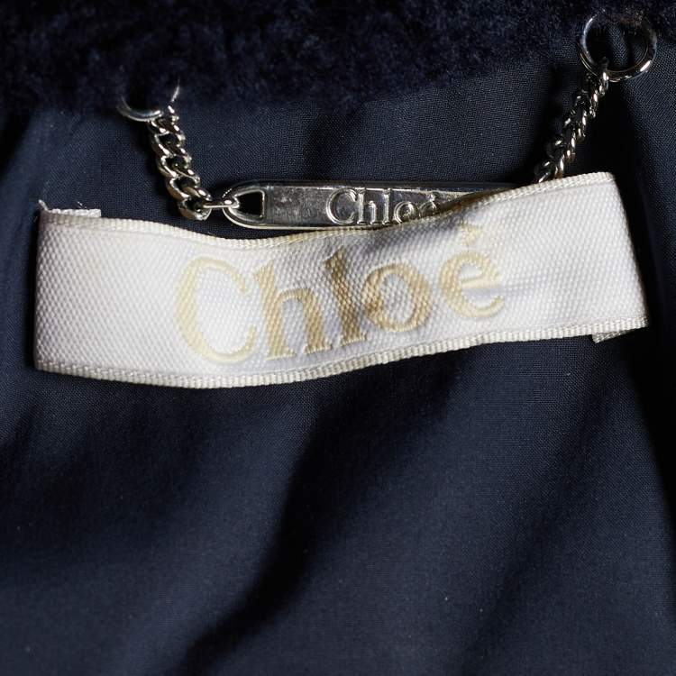 Pre Owned Chloe Dark Navy Synthetic Detachable Fur Hoodie Puffer Coat M