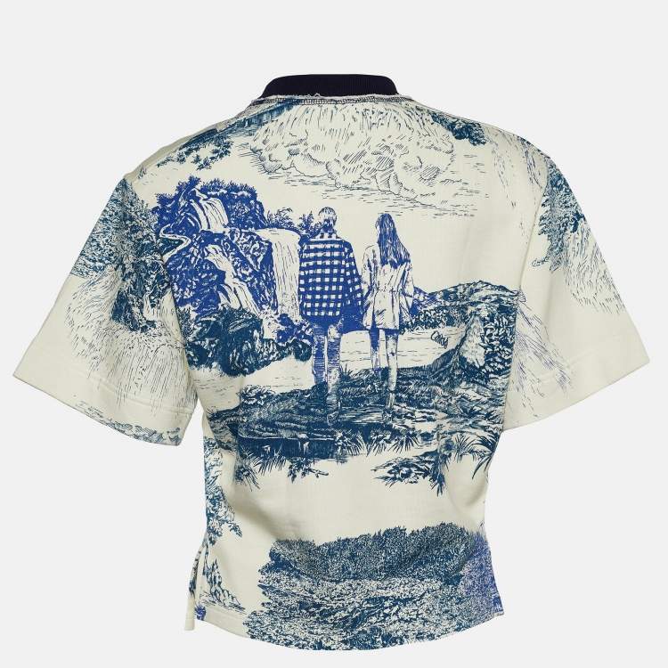 Pre Owned Chloe Off-White and Indigo Terry Knit Toile De Jouy T-Shirt XS