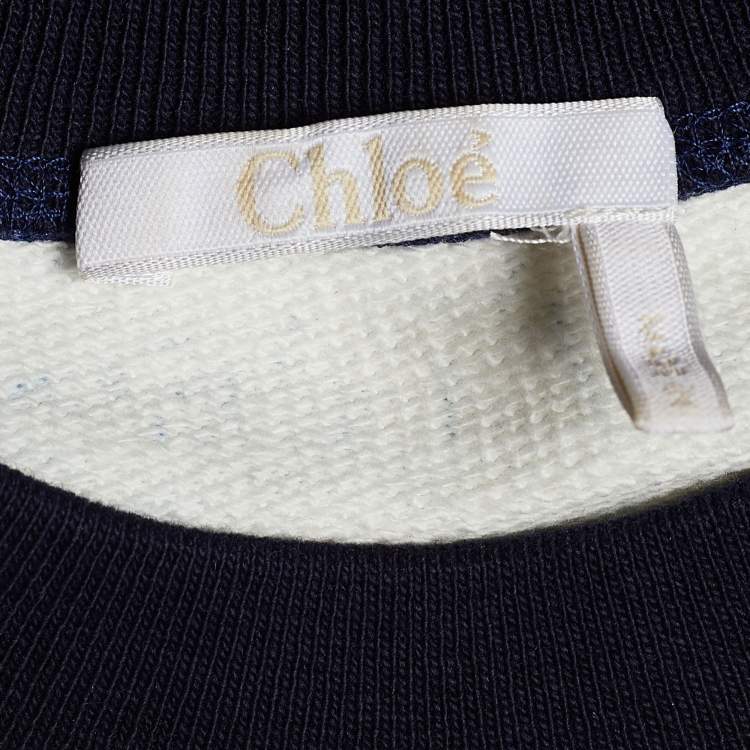 Pre Owned Chloe Off-White and Indigo Terry Knit Toile De Jouy T-Shirt XS
