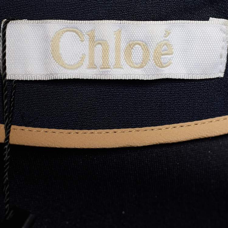 Pre Owned Chloe Navy Blue Crepe Bow Detail Asymmetric Sleeve Shift Dress S