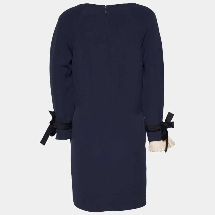 Pre Owned Chloe Navy Blue Crepe Bow Detail Asymmetric Sleeve Shift Dress S